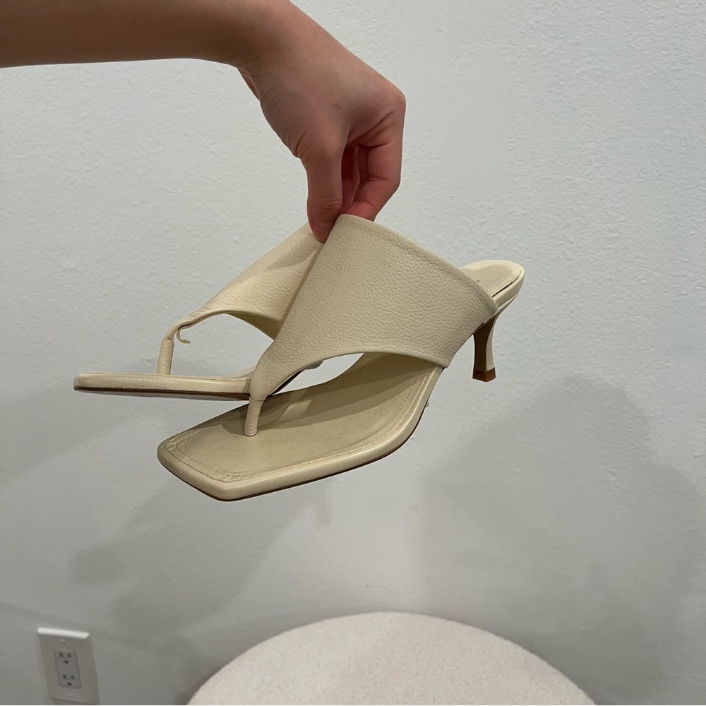 Zara Leather Ecru Thong Heeled Mule - Picture 2 of 6